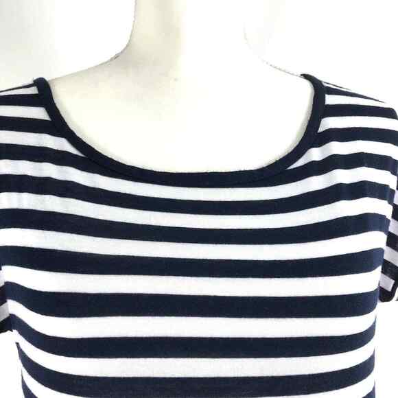 Womens Small Nautical Stripe Top Blue White Blouse Tie‎ Sheer Red Back - Picture 4 of 7